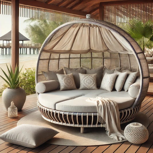 π΄ Escape to Luxury β The Ultimate Rattan Canopy Daybed π